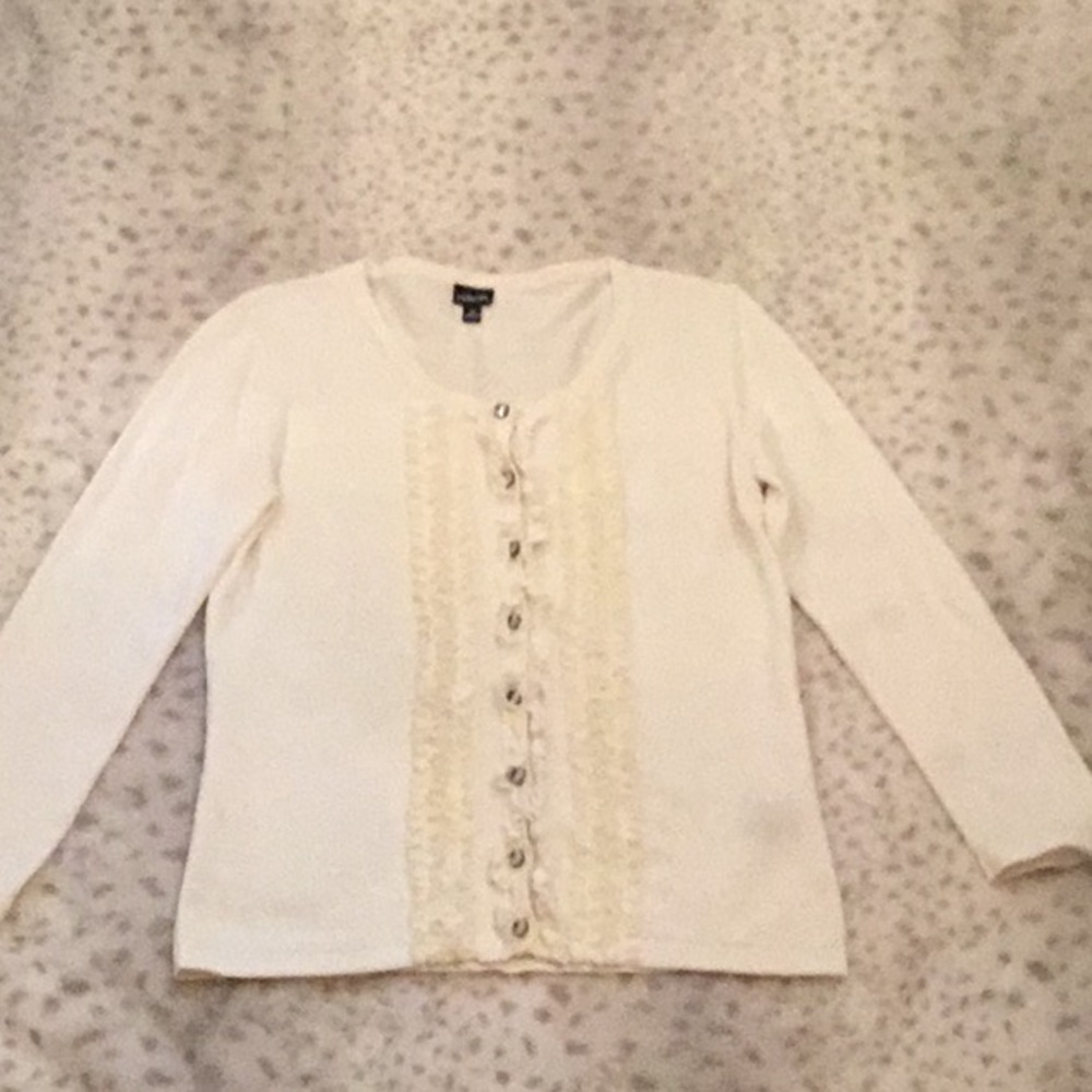 Vintage PINUP Style Ruffle Cardigan Sweater Small